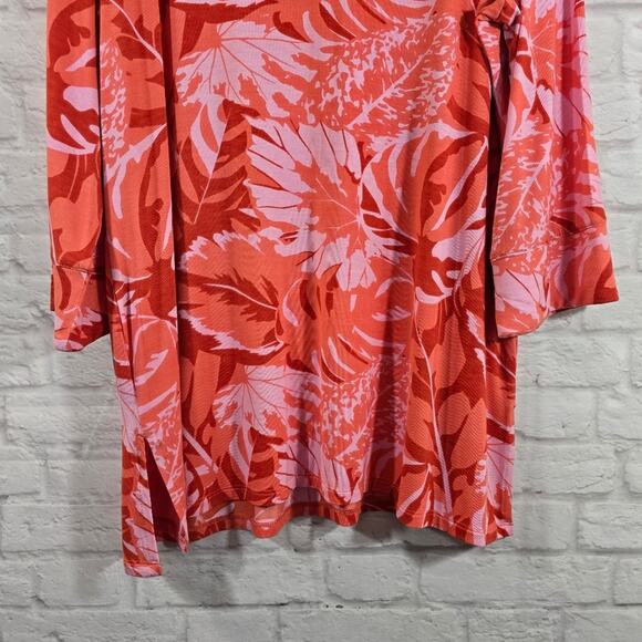 MF Soft Surroundings Floral Orange Pink Del Rio Tunic Top NWT Size XL 18 Beaded - Picture 9 of 13